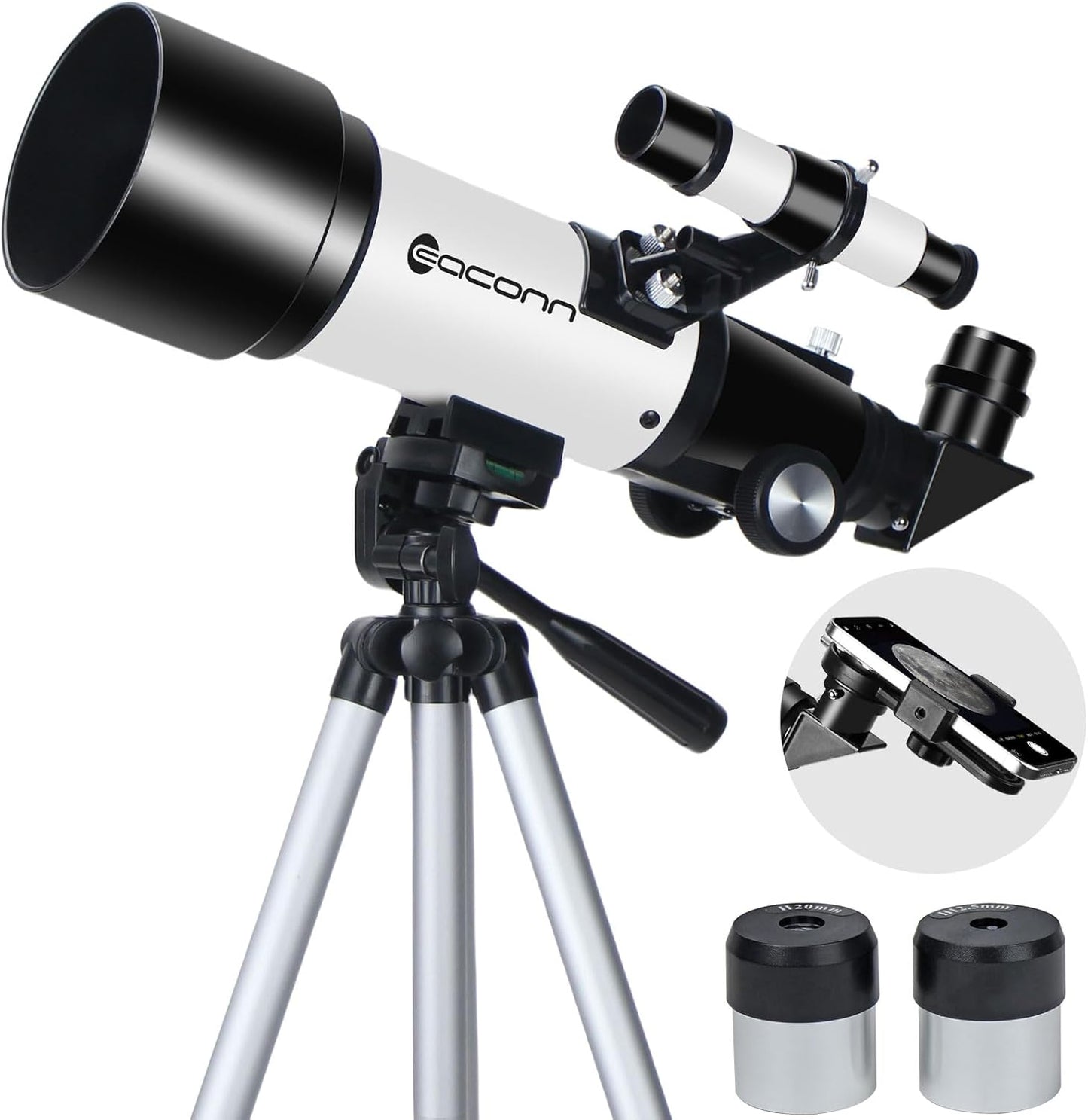 Telescopes, Telescope for Kids and Adults Beginners, 70mm Aperture 400mm Focus Length Refractor Travel Telescope with AZ Mount for Observe The Moon and Landscape (White)