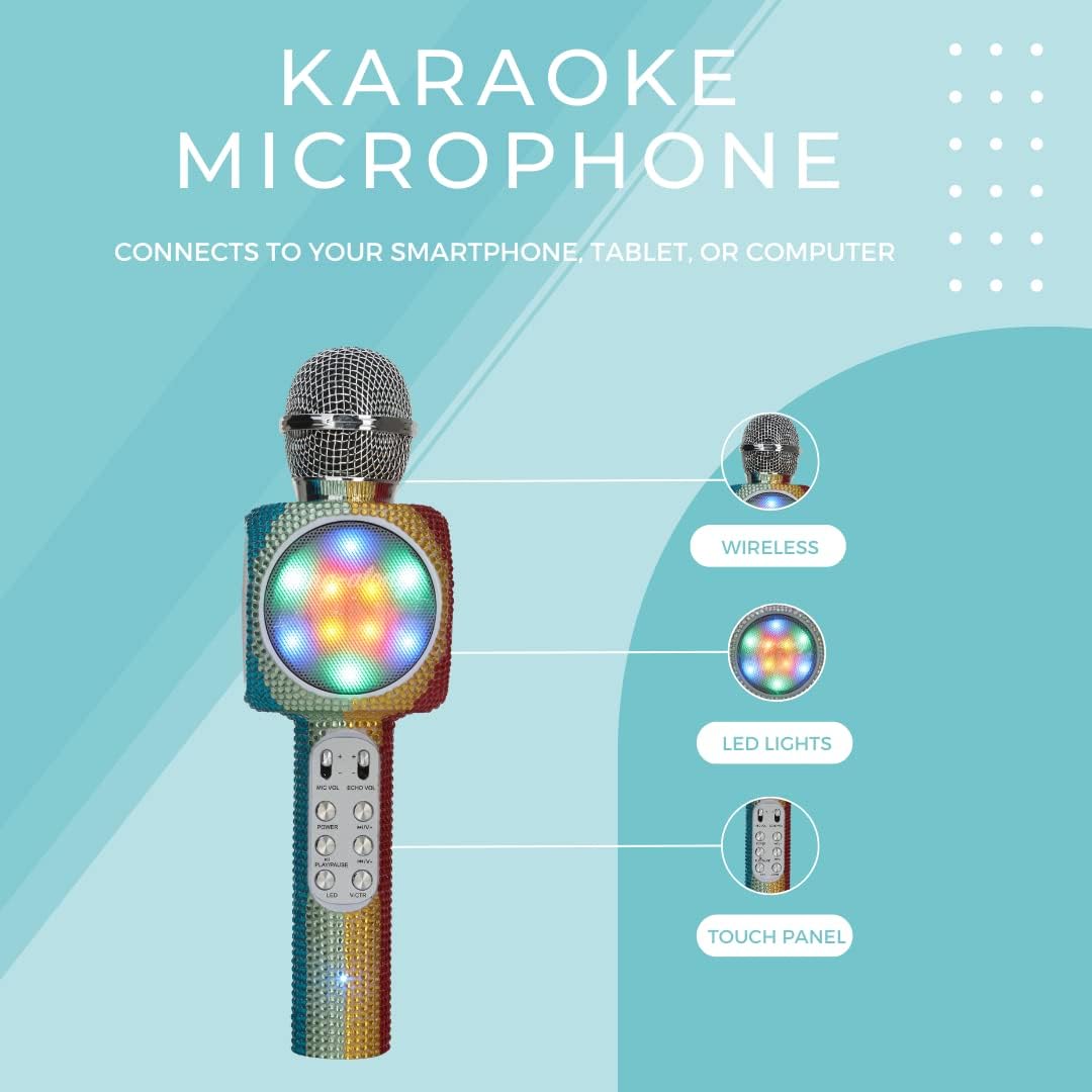 Sing-Along Bling Bluetooth Karaoke Microphone and Bluetooth Stereo Speaker All-in-One (Rainbow Bling)