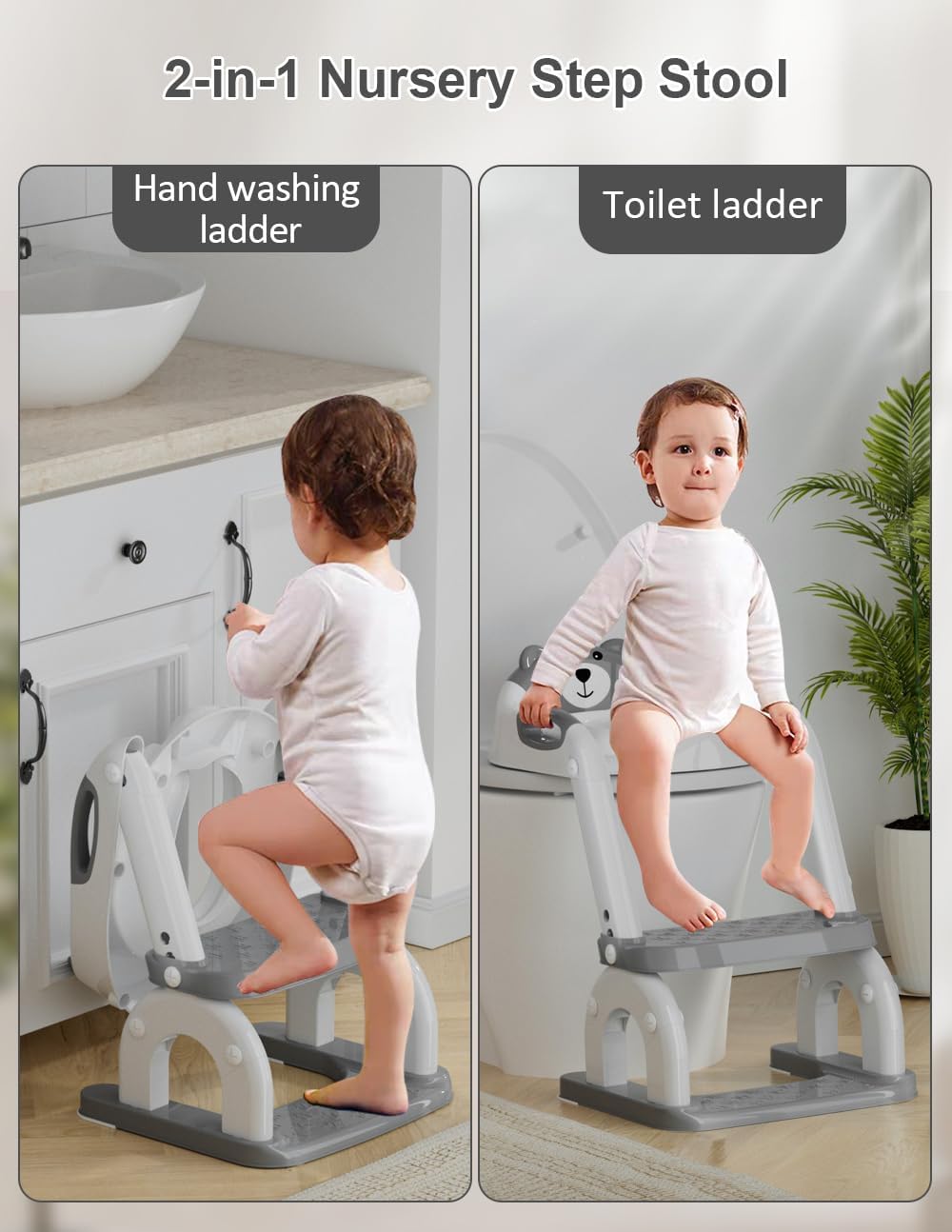 Potty Training Seat with Step Stool Ladder, Potty Training Toilet Seat with Soft Seat Splash Guard, Adjustable Height, 2 in 1 Potty Seats for Toddlers Kids Boys Girls
