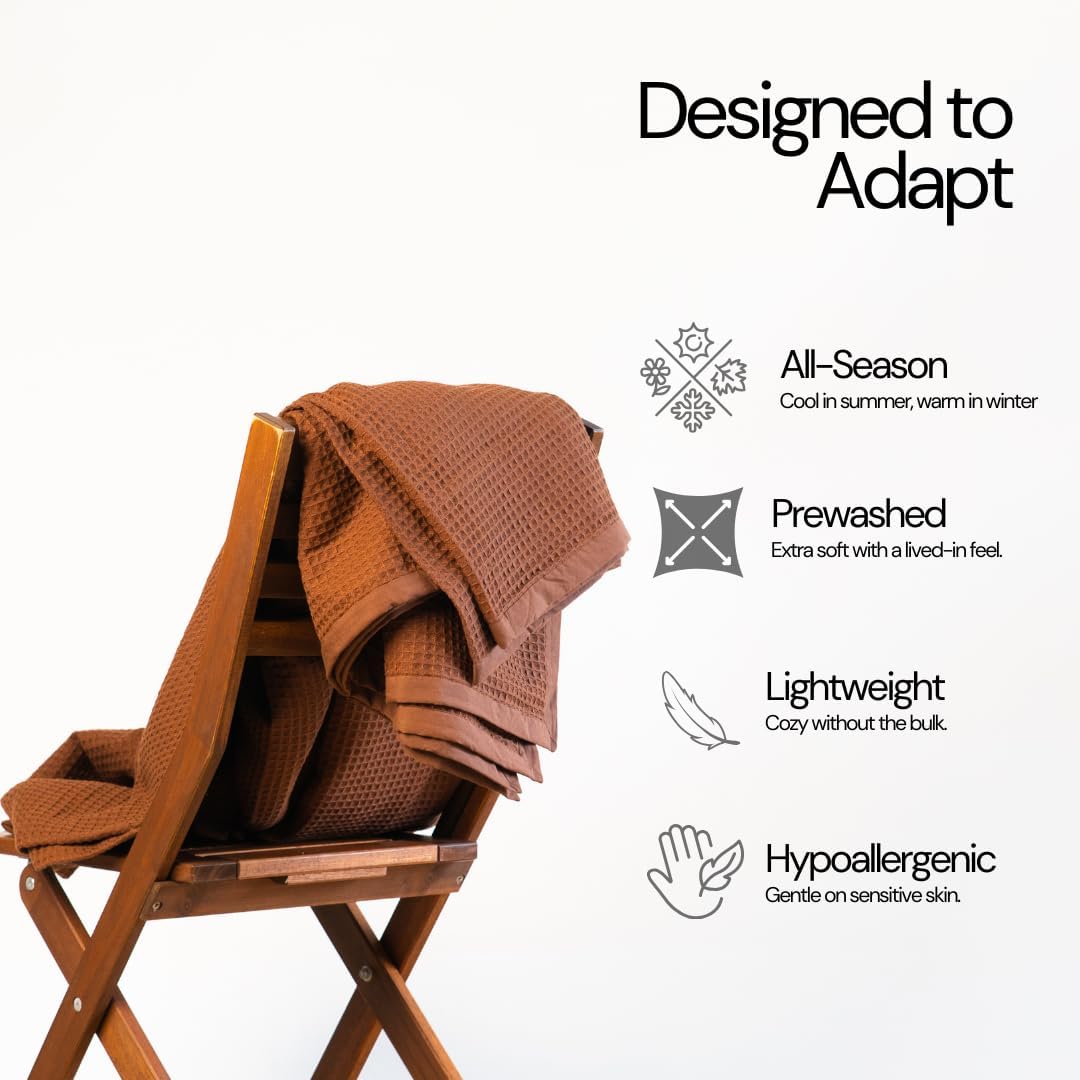 Salt Earth GOTS Certified 100% Organic Cotton Throw Blanket, 108"X90" Blankets & Throws for Bed, Throw Blanket for Couch,Modern & Cozy Blanket, All Season Waffle Blanket, Soft Blanket (Potting Soil)