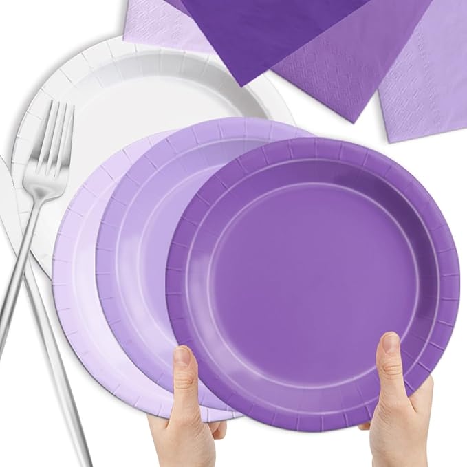 CMUSKO Lavender Party Supplies-60Pcs Purple Plates and Napkins Kit Gradient Light Purple Tableware for Birthday,Baby Shower,Wedding