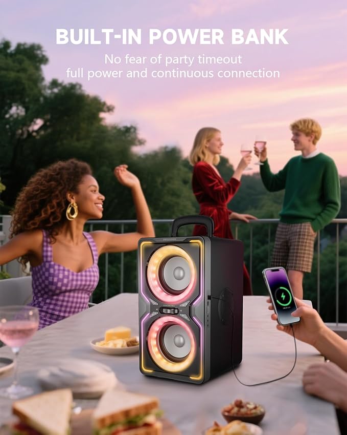 Hotlemon Large Bluetooth Speaker: 240W Peak Powerful Loud Sound with Deep Bass, 15H Playtime, Fast Charge, TWS, Portable Wireless Speakers for Outdoor, Party, Beach, Backyard, Home, Outside (Silver)