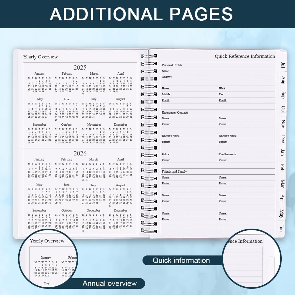 2025-2026 Planner - Weekly & Monthly Planner Runs Jul 2025 to Jun 2026, 6.25" x 8.25", 12 Monthly Tabs, 14 Notes Page, Plastic Pocket, Flexible Cover with Twin-Wire Binding, Planners 2025-2026