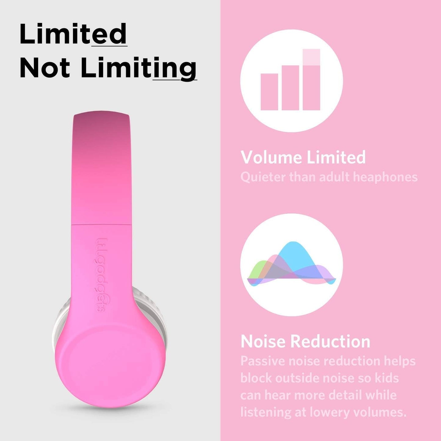 LilGadgets Connect+ Girls Headphones for School Wired with Microphone, Volume Limiting for Safe Listening, Adjustable Headband, Cushioned Earpads for Comfort, Kids Headphones for School, Pink