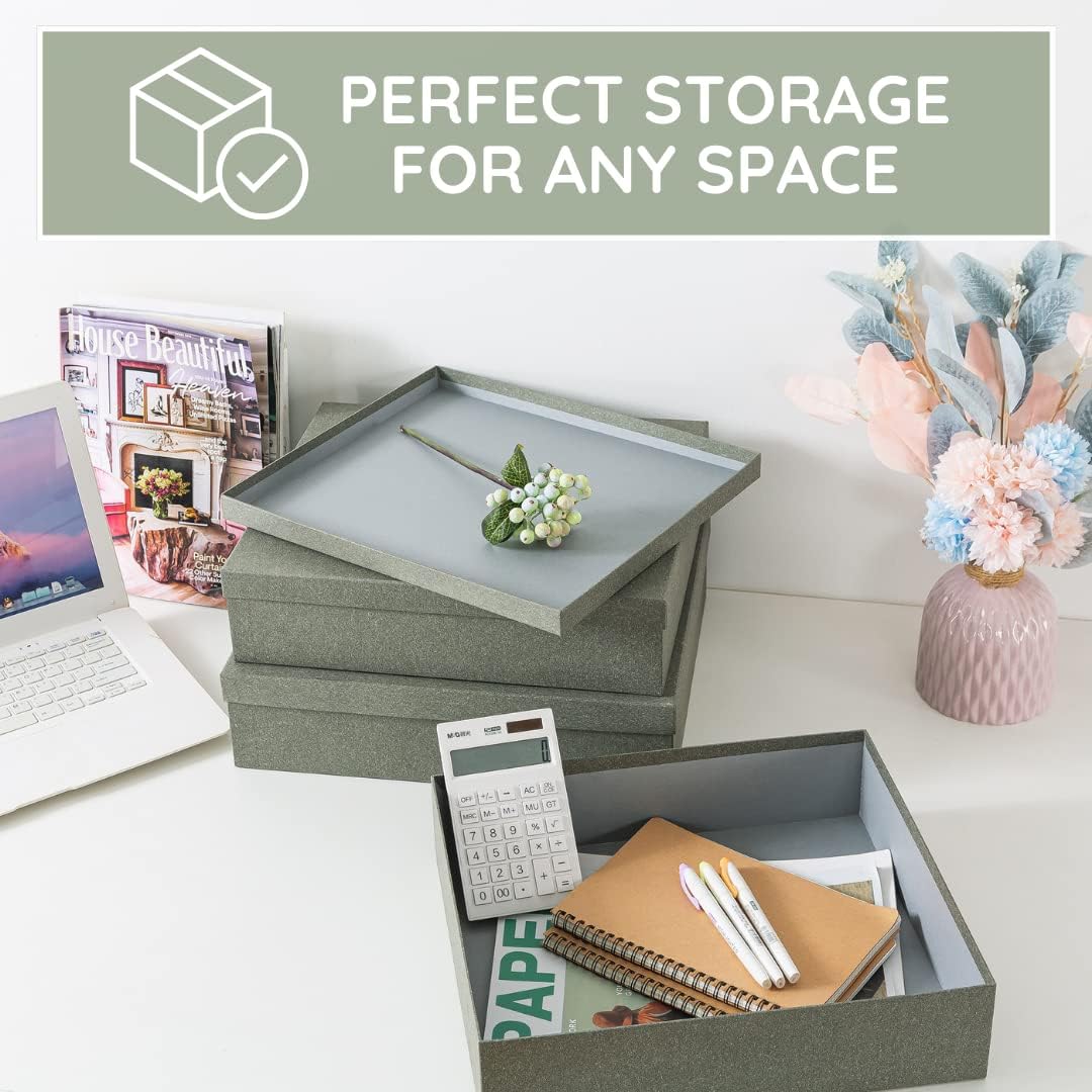 Soul & Lane Decorative Storage Boxes with Lids, Paper Storage Box Set for Keepsakes and Photos, Decorative Boxes for Home Decor, Stationery, Office Organizers, Gray Kraft