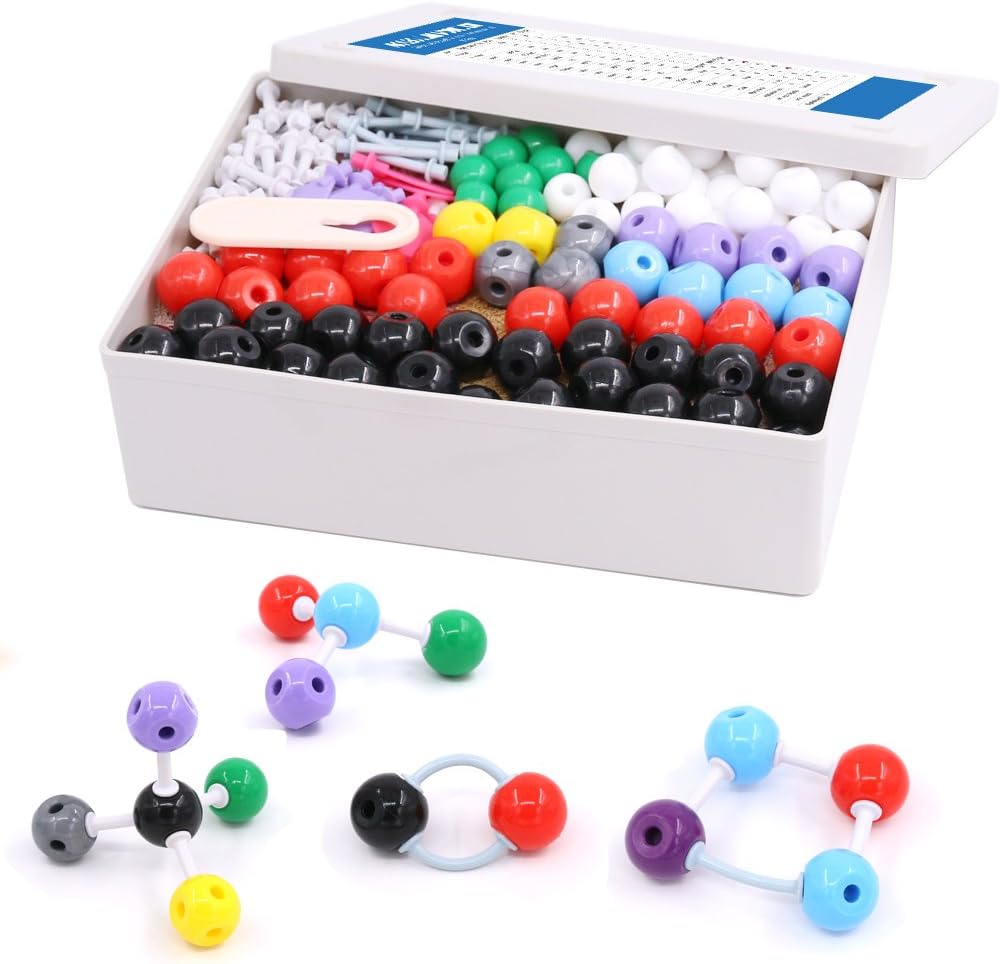 Swpeet 307 Pcs Molecular Model Kit for Organic and Inorganic Chemistry - Chemistry Molecular Model Student and Teacher Set - 126 Atoms & 30 Orbitals & 150 Links & 1 Short Link Remover Tool
