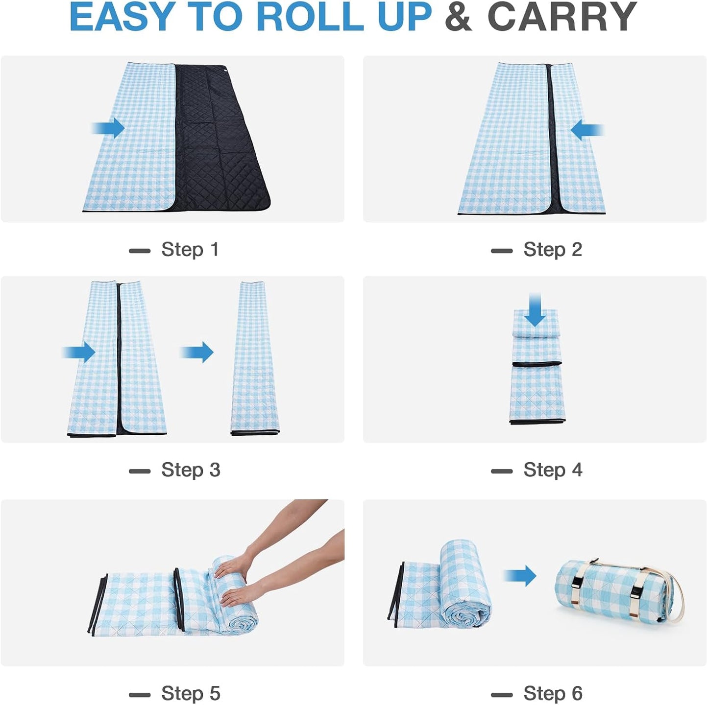 Picnic Blanket, 80''x80'' Waterproof Outdoor Blankets, Picnic Mat Washable for Beach, Picnic Blankets for Camping on Grass with Shoulder Strap - Blue & White