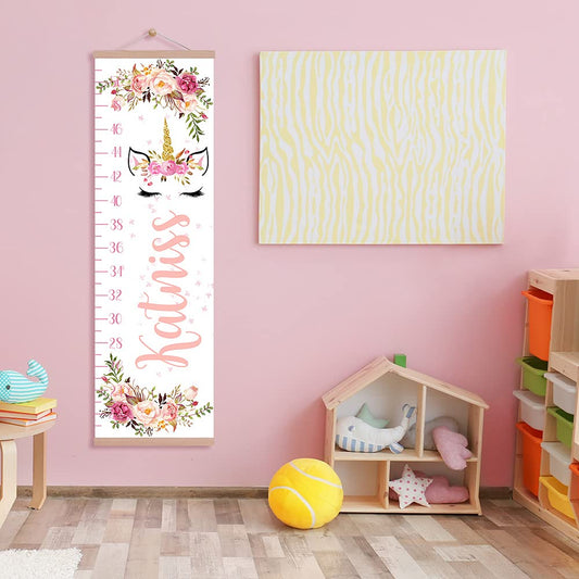 Personalized Kids Height Chart - Canvas Growth Ruler for Boys and Girls - Custom Name Banner with Removable Nursery Wall Decor - Gift for Kid’s Room Decoration