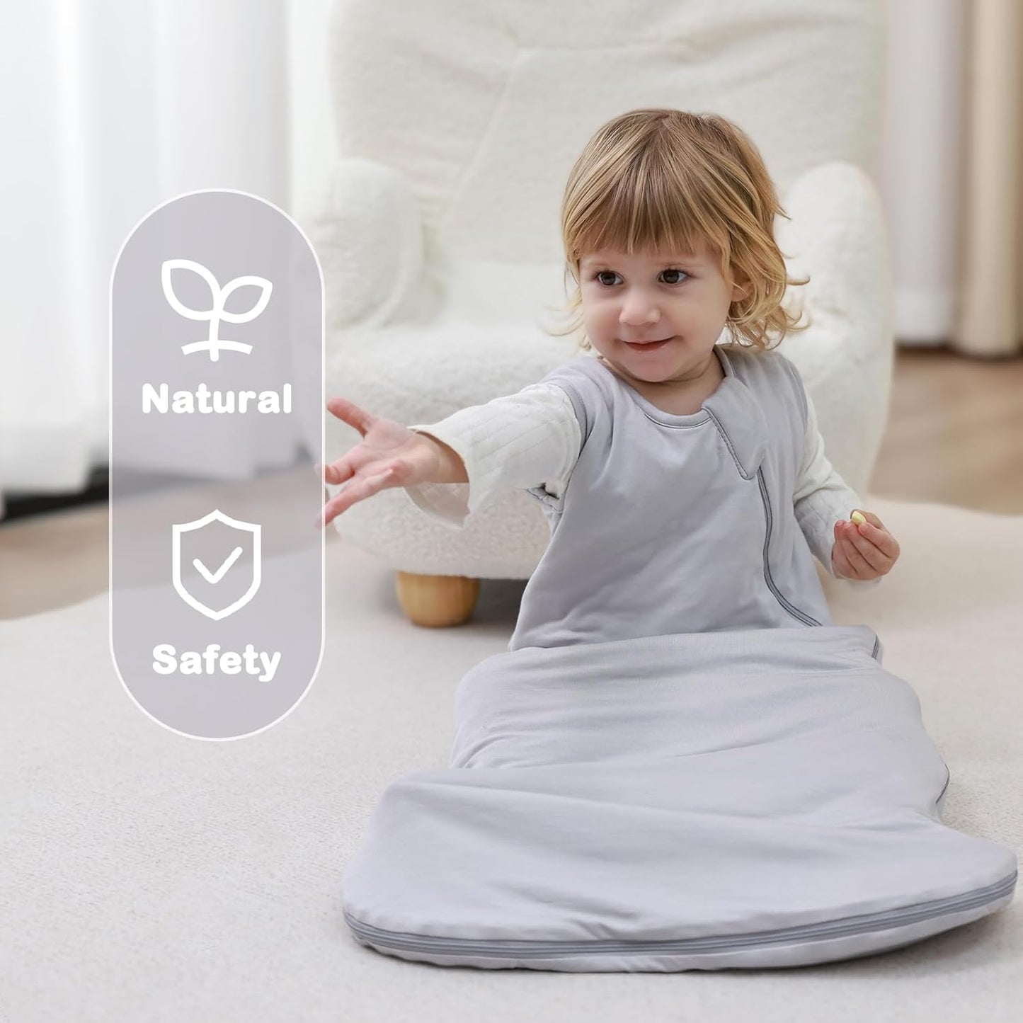 Mosebears Unisex Baby Sleep Sack 1.0 TOG, Supersoft Rayon Made from Bamboo Wearable Blanket with 2-Way Zipper (Light Grey,18-36 Months)