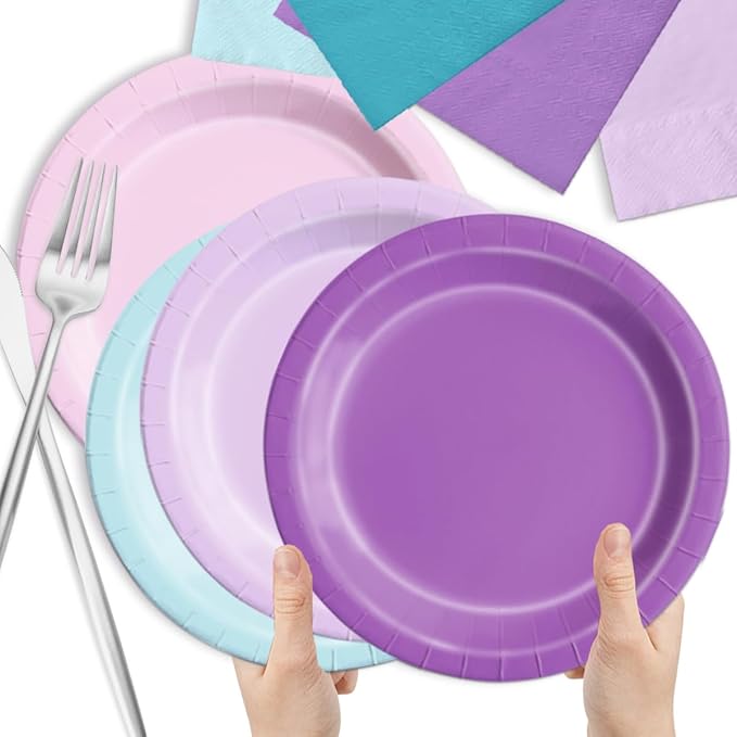 CMUSKO Mermaid Birthday Decorations-150Pcs Pink Blue Purple Plates and Napkins Mermaid Theme Party Supplies Serves 50 for Girl Birthday,Baby Shower,Wedding