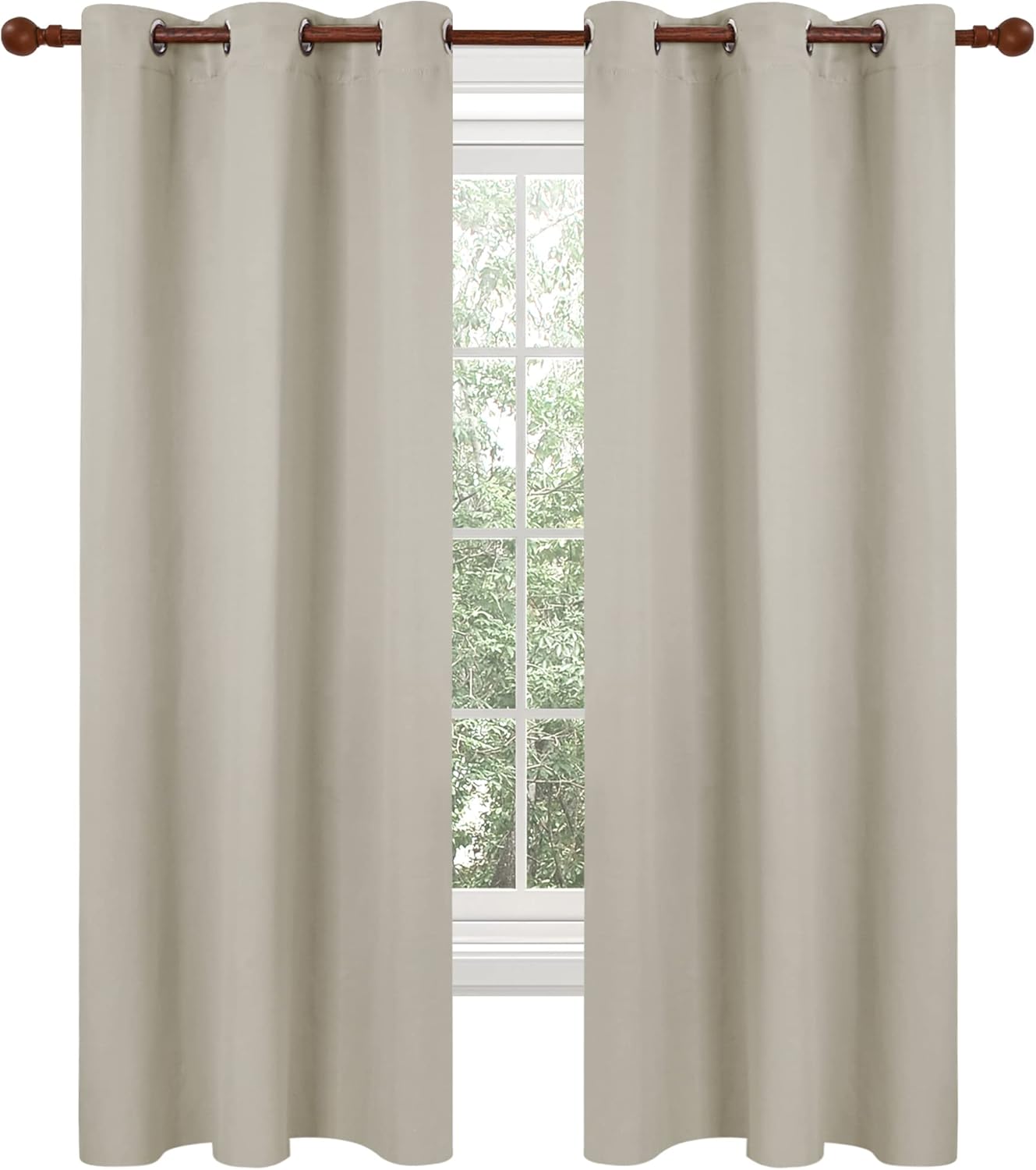 Deconovo Blackout Curtains, Room Darkening Thermal Insulated Window Drapes, Noise Reducing, Grommet Top, 2 Panels 38W x 72L Inch Machine Washable for Bedroom Living Room Nursery Light Beige