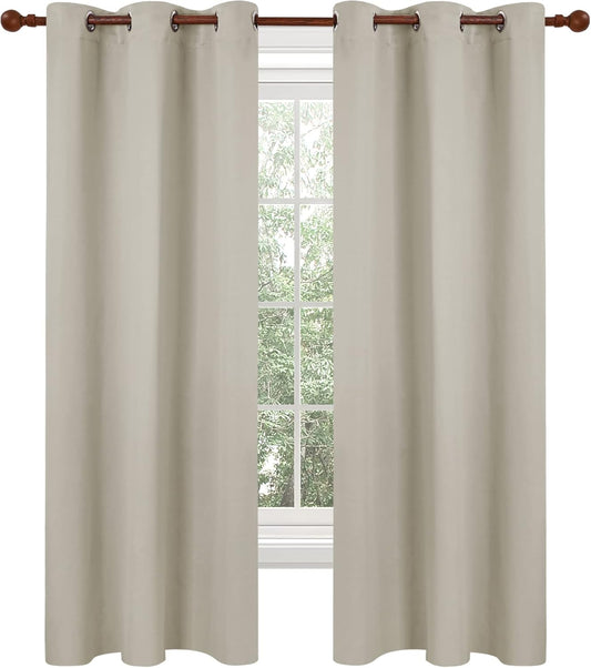 Deconovo Blackout Curtains, Room Darkening Thermal Insulated Window Drapes, Noise Reducing, Grommet Top, 2 Panels 38W x 72L Inch Machine Washable for Bedroom Living Room Nursery Light Beige
