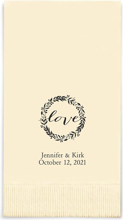 Weddingstar Personalized Printed Paper Napkins 3-Ply 40 Pack Dinner - Rectangular Fold Ivory