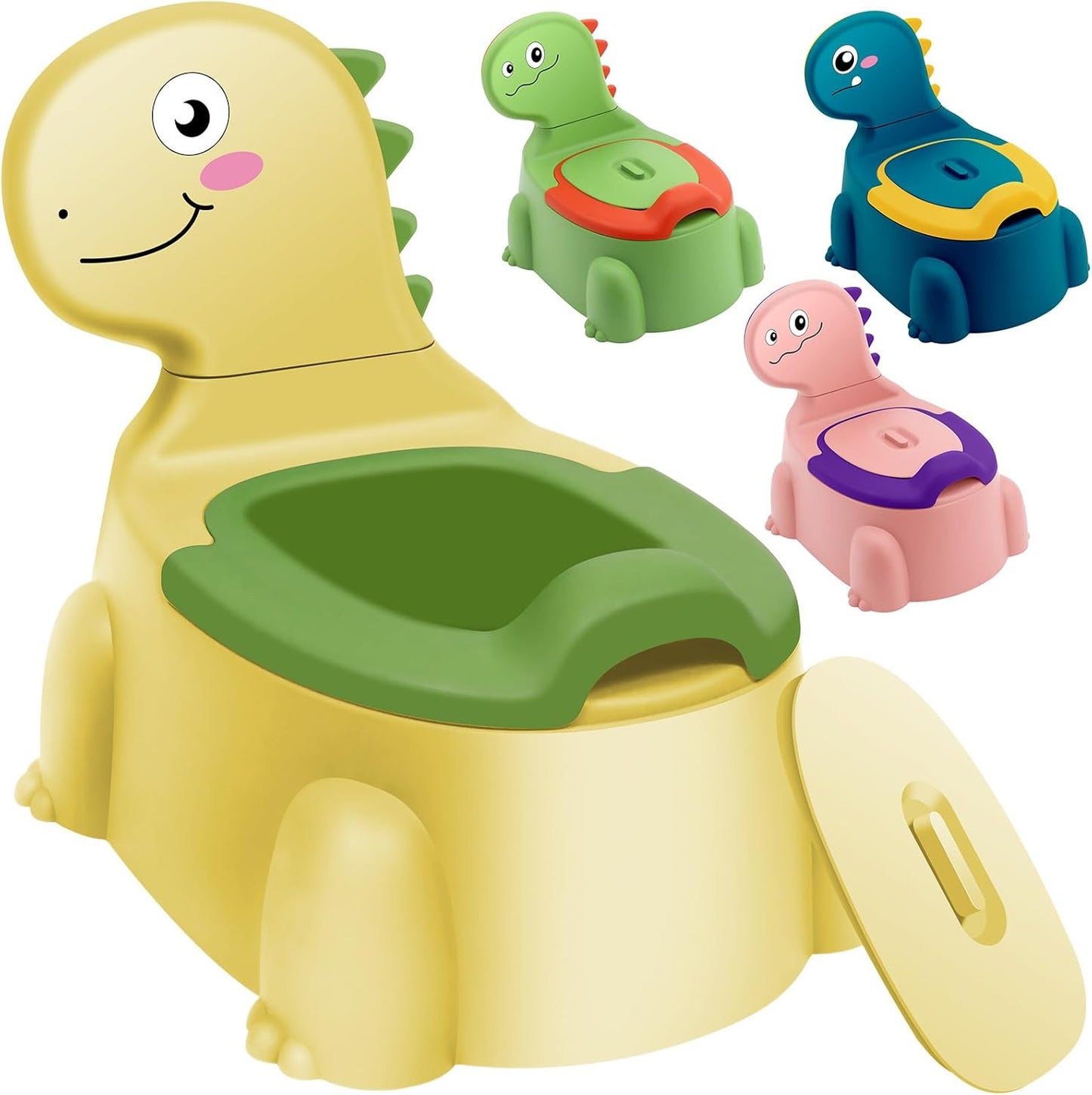 Potty Seat Baby Training Chair Boys Girls Toddler Dinosaur Comfortable children 1-5 years old Baby toilet Animal seat with lid back potty trainer (Yellow)