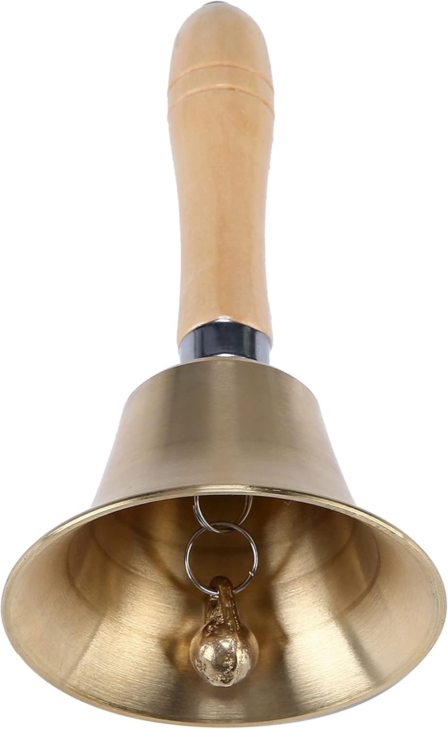 Extra Loud Solid Brass Hand Call Bell with Wooden Handle