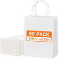 METAPRINT 50 Pack Small Gift Bags 5.8x3.2x8.25 Inch White Paper Bags with Handles Bulk, Kraft Paper Bags for Party favor, Retail, Grocery Sacks