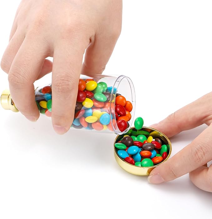 Frcctre 48 Pack Metallic Golden Mini Champagne Bottles, Plastic Champagne Candy Bottles Candy Jar Party Favor Containers for Wedding Birthday Party Bridal Shower Baby Shower