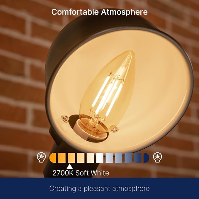 FLSNT B11 E26 Base LED Candelabra Light Bulbs 60W Equivalent, Dimmable, LED Candle Light Bulbs, 2700K Soft White, 12 Pack UL,CA65 Listed.