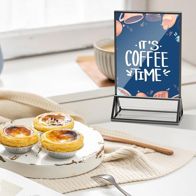 Acrylic Sign Holder 5x7 Display Stand, Clear and Stable Table Plastic Paper Holder, Acrylic Frames for Home Office Shop Photo Frames Exhibition Black (6pcs)