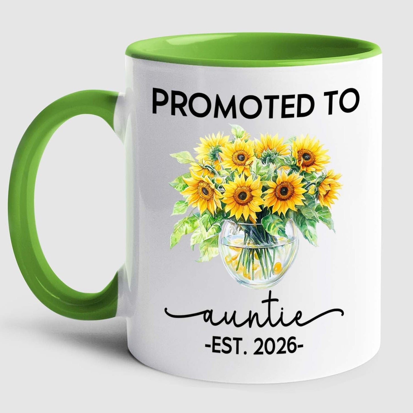 Promoted To Auntie EST 2026 Accent Mug Gift For Pregnancy Announcement, Personalized Name New Aunt Coffee Mug 11 15Oz, Customized Sunflowers Auntie White Coffee Cup For Birthday, First Time Aunt Cup