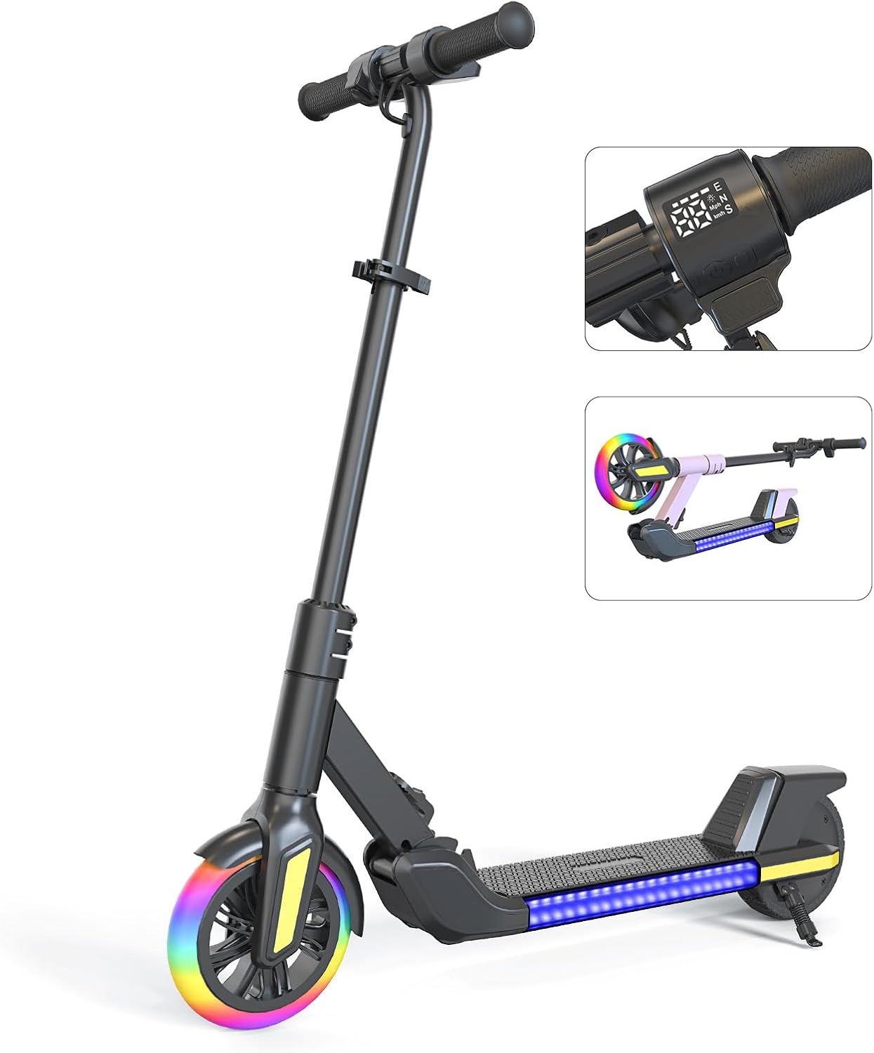 Electric Scooter for Kids Ages 6-12， Max Speed 6.5MPH, max Range 6Miles， with Acceleration Throttle and Electronic Brake， Foldable and Height Adjustable Kids Electric Scooter