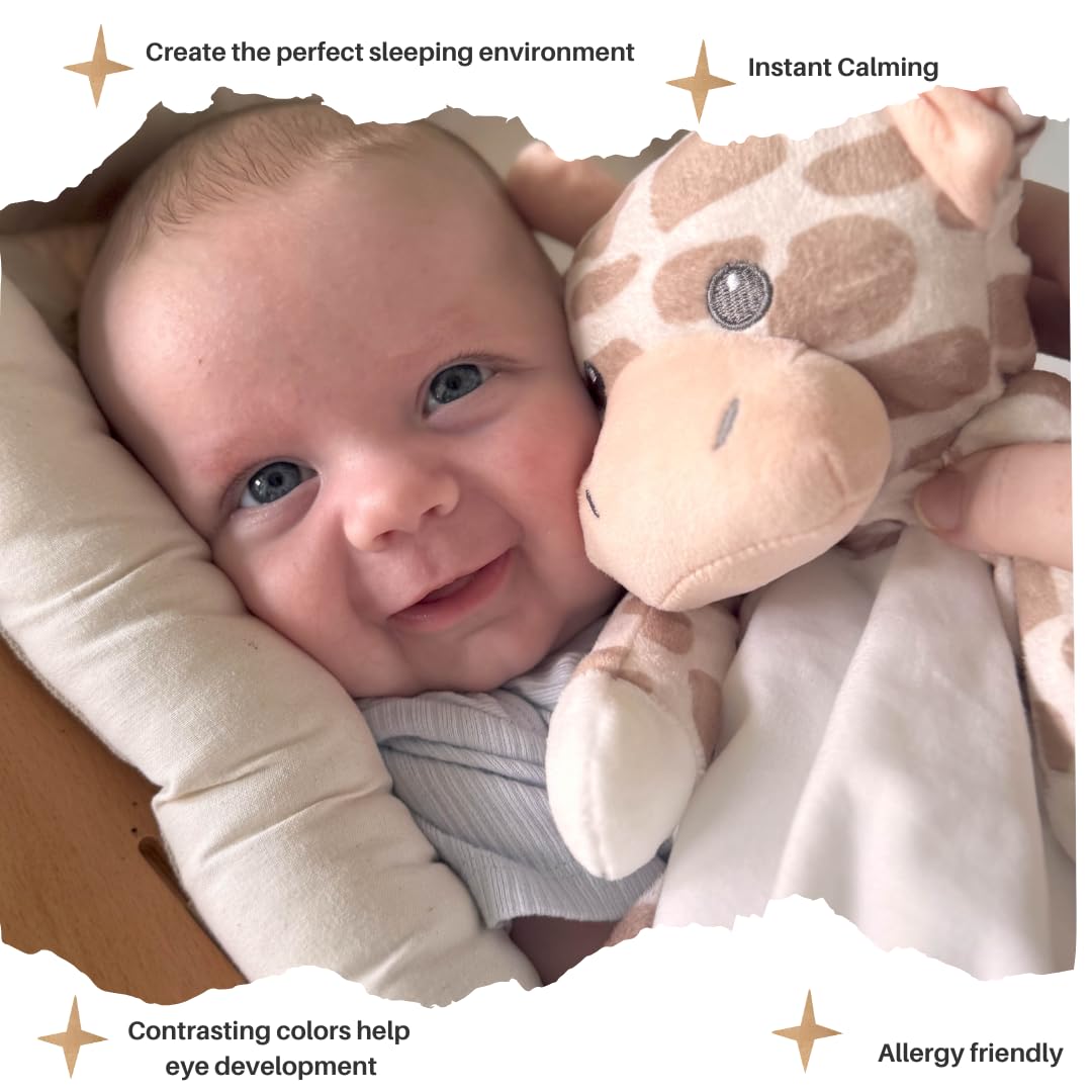 Love By Emi Baby Music Lovey Beige & White Giraffe, Baby Sleep Soother for Crib & Cuddle Bedtime, White Noise with Heartbeat & Lullaby, Plush Sound Toy, Stuffed Animal for Newborns, Infants & Toddlers