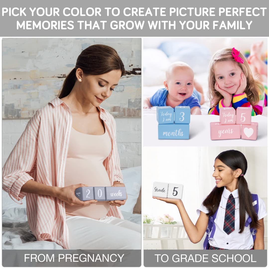 Blue Baby Monthly Milestone Blocks. Baby Age Blocks for Girl or Boy Baby Photo Props and Baby Shower. Month Baby Milestone Blocks with Grammatically Correct Month and Year