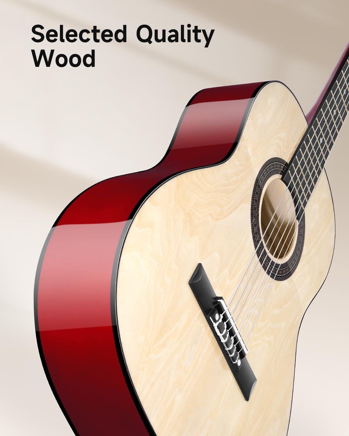 Moukey 36 Inch Acoustic Guitar for Beginners Kids Youth 3/4 Size Dreadnought Travel Guitarra Acustica Kit with Chord Poster, Gig Bag, Tuner, Picks, Nylon Strings, Capo, Strap - Natural