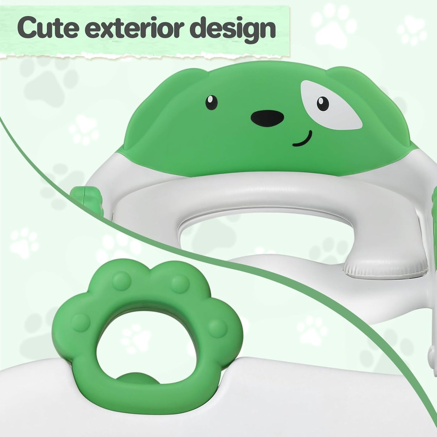 2 In 1 Potty Training Toilet Seat & Toddler Step Stool, Bottom Triangle Stability Toddler Toilet Seat, Adjustable Step & Seat Height Potty Seats (Green)