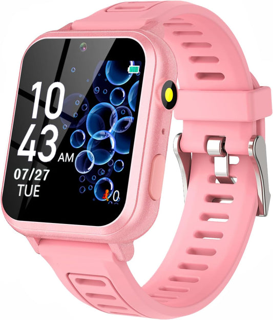 Smart Watch for Kids Gift for Girls Age 5-12, 1.54" Touch Screen Watch with HD Camera Video 24 Games Music Pedometer Flashlight Alarm Clock, Gifts for 7 8 9 10 Year Old Girls Boys