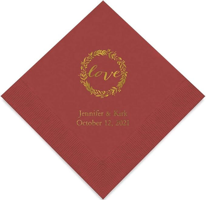 Weddingstar Personalized Printed Paper Napkins 3-Ply 50 Pack - Cocktail Wine