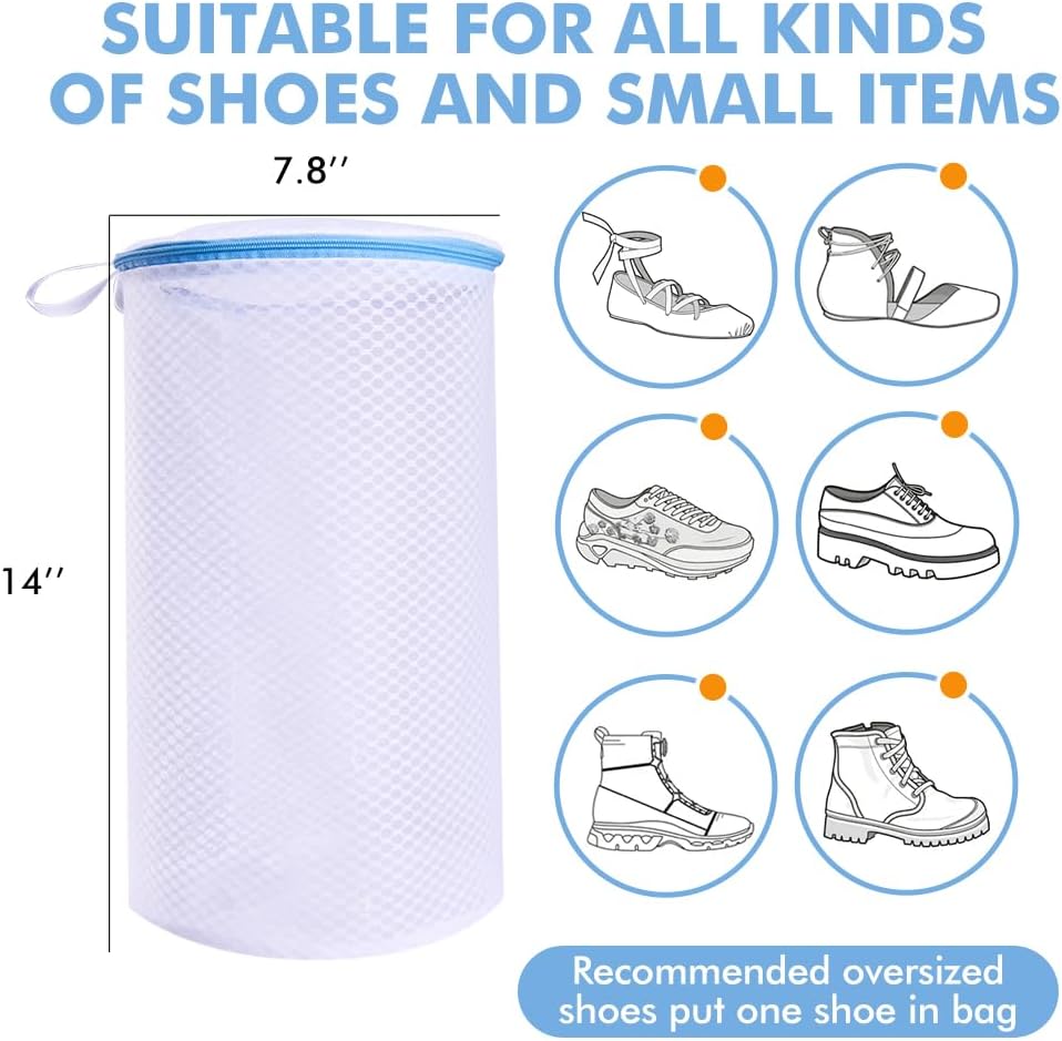 2 Pack Shoes Wash Bags,Shoe Washing Machine Bag,shoe laundry bag for washing machine，Honeycomb Mesh Laundry Bags with Zipper for Sneakers,Running Shoes,Sock,Bras,Delicates and Toys（14 in x 7.8 in）