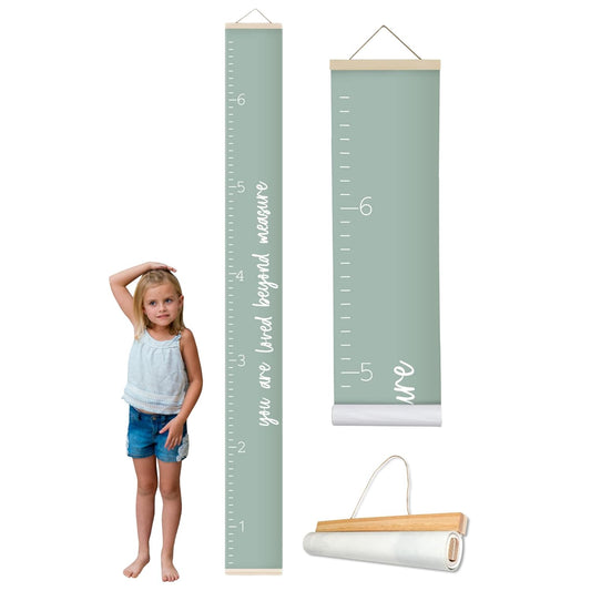 Morxy Canvas Growth Chart for Kids - Unisex Kids Room Wall Decor - Measuring Height Chart- Wall Tape with Height Chart for Kids (Canvas, Loved Beyond Measure- sage)