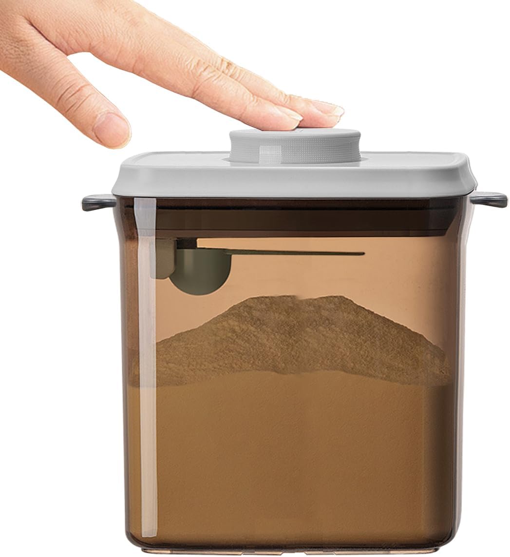 Formula Container, 1700Ml/730g Airtight Formula Dispenser, One Button Handy Pop Up Food Containers Milk Powder Container, BPA-Free Food Storage Containers with Lids, Scoop and Scraper, Dark Brown