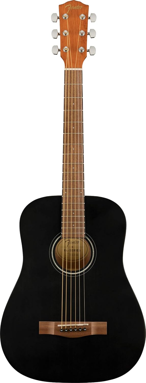 Fender FA-15 3/4-Scale Kids Steel String Acoustic Guitar - Black Bundle with Gig Bag, Tuner, Strap, Picks, and Austin Bazaar Instructional DVD