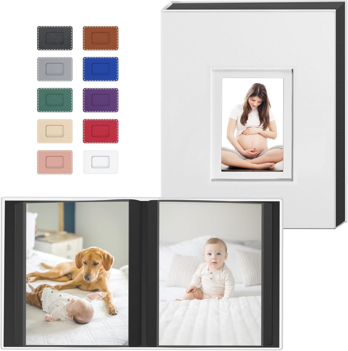 Popotop Photo Album 4x6 100 Pockets with Leather Hardcover Cover, Small Photo Album Holder Book with 50Pcs Pages for Family Travel Wedding Baby Gifts