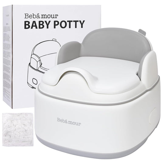 Bebamour Potty Training Toilet 3 in 1 Multi-Functional Potty Seat Detachable Baby Potty Step Stool Anti-Slip Stable Potty Training Toilet with 100 Pack Trash Bags for Baby Toddler Kids(Grey)