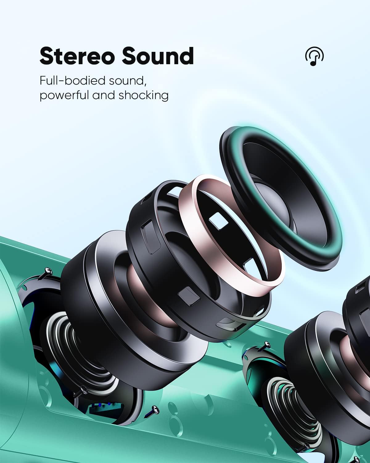 Bluetooth Speaker with HD Sound, Portable Wireless, IPX5 Waterproof, Up to 20H Playtime, TWS Pairing, BT5.3, for Home/Party/Outdoor/Beach, Stocking Stuffers, White Elephant Gifts for Adults (Teal)