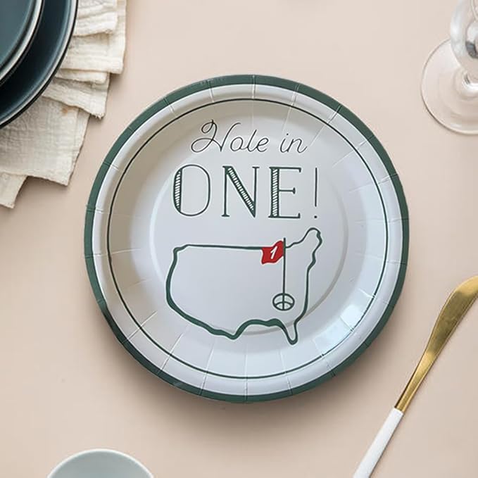 Hole in One Golf Party Decorations, 480-Piece Set with Cocktail Napkins, Plates, Cups, Bottle Labels, Toothpick Flags, Straws, Gift Tags, and Forks for Golf Birthday and 1st Hole in One Parties