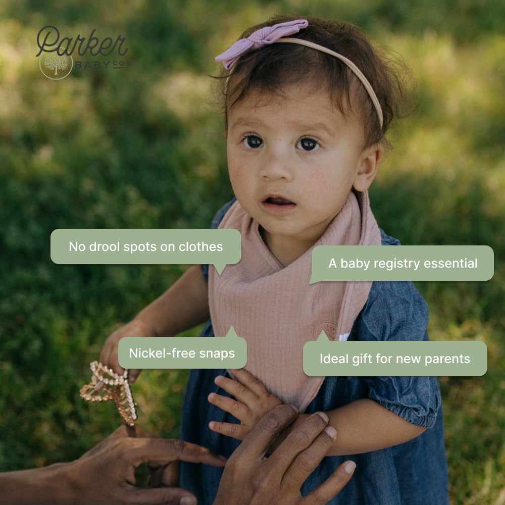 Parker Baby Muslin Bandana Drool Bibs | 100% Soft Muslin Cotton, Absorbent & Adjustable | Stylish Teething & Drooling Bibs