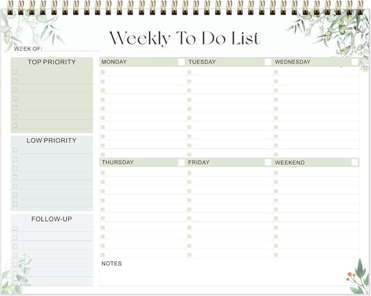 Weekly To Do List Notepad, Undated Planner with 52 Sheets (8.5''x11''), Desk Weekly Planner for Women & Man, Home School & Work (D-Leaf)