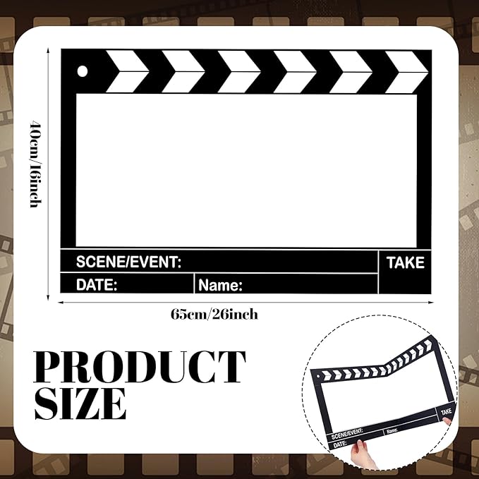 Large Movie Night Photo Booth Props, 25.59 x 15.75 Inch Movie Theme Party Decorations Photo Frame Film Clapper Board for Birthday Party Supplies