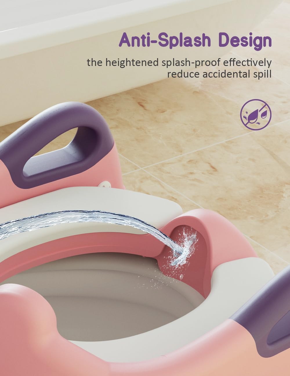 Potty Training Seat, Toddler Potty Training Toilet, Upgrade 2 In 1 Toddler Toilet Seat with Steps Stool Splash Guard and Anti-Slip Pad Soft Cushion, Potty Seats for Toddlers Baby Kids