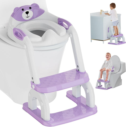Potty Training Seat with Step Stool Ladder, Potty Training Toilet Seat with Soft Seat Splash Guard, Adjustable Height, 2 in 1 Potty Seats for Toddlers Kids Boys Girls