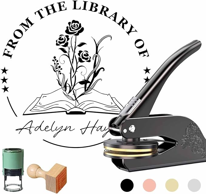 Book Embosser Personalized - Embosser Stamp Custom for Book, Cards, Paper, Napkins, Perfect for Book Lovers, Personal Library and Wedding, A Thoughtful Gift for Any Occasion - Flower 02