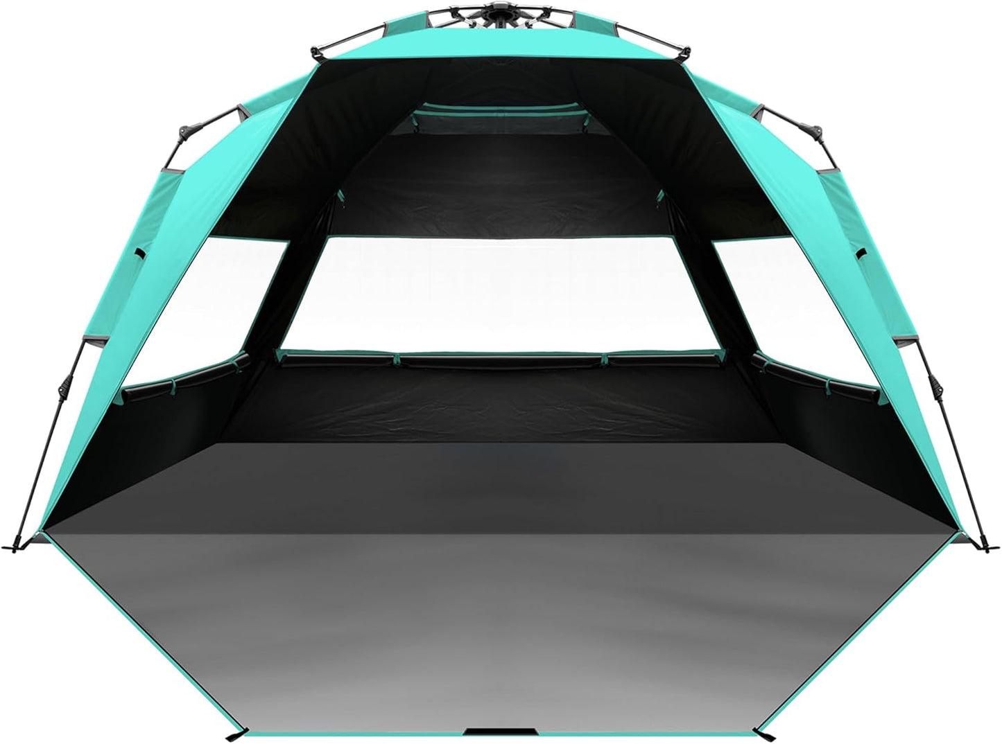 OutdoorMaster Beach Tent with Blackout Shelter Technology, Portable Beach Shade Sun Shelter Canopy for 4-6 Person with UPF 50+ UV Protection, Easy Setup Pop Up Tent Family Size