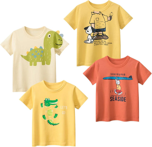 Boys' 4-Pack Excavator Short Sleeve Crewneck T-Shirts Top Tee Size 2-7 Years Toddler Boys' Value Pack Cotton T-Shirt