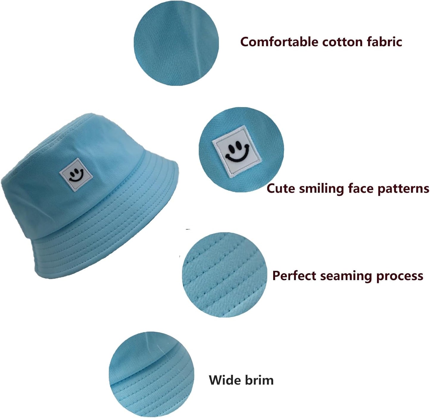 Kids Sun Hat Smile Face Bucket Hat for Girls Boys Summer Sun Protection Cotton Unisex Beach Cap