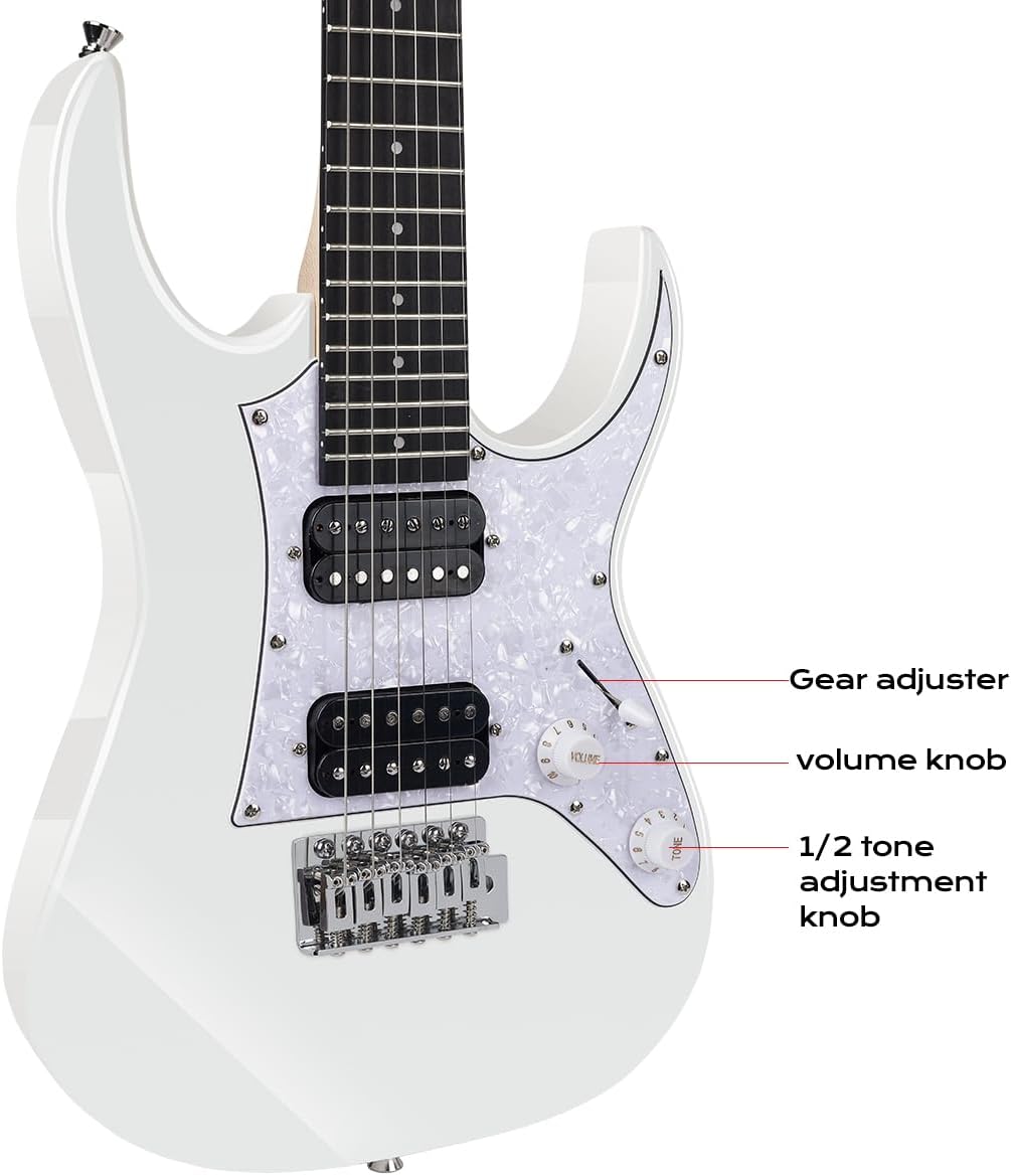 Bullfighter 34 Inch Kids Mini Strat Electric Guitar for Boys Girls, Beginner’s Electric Guitar Kit with Gig Bag, Picks, Cable, Strap, Extra Strings D120-R (blue) (White)