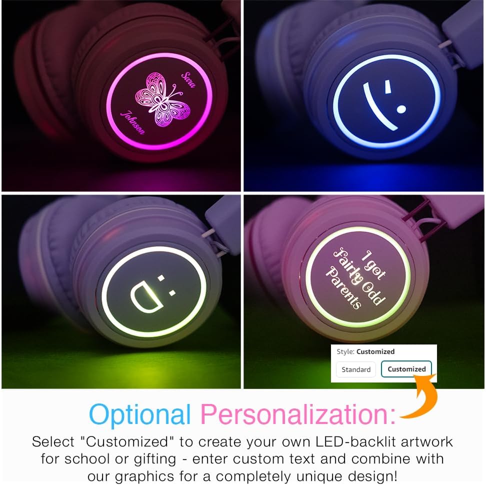 MEE audio KidJamz KJ55BT Bluetooth Wireless Safe Listening Headphones for Children w/LED Lights, 85dB Volume Limiter, Microphone, & 40h Battery; Kids Headset for School/iPhone/iPad/Tablet (Lavender)